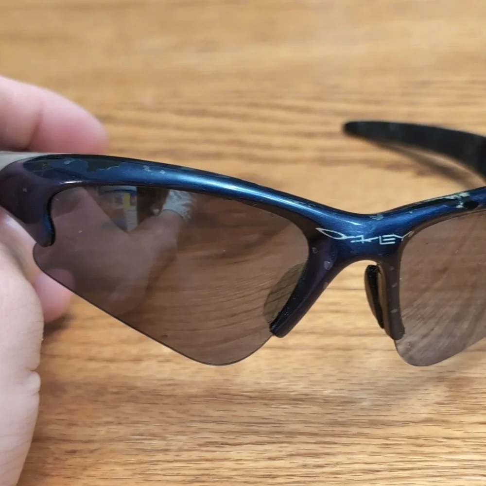 Oakley Flak Jacket Sunglasses Men Blue Gray Oval Sports